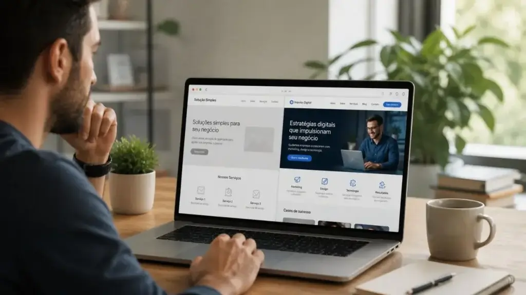 site gratuito ou profissional comparação de desempenho entre site simples e site profissional